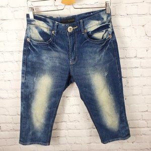 GetUsed New York Distressed Medium Wash Bermuda Crop Jeans / Shorts - 30